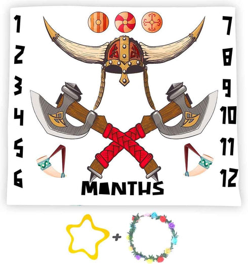 Viking Baby Monthly Milestone Blanket, 48x40in Soft Flannel, Helmet Ax Bone, Newborn Mom Gifts, Baby Shower Age Growth Tracker with Bonus Maker BT...